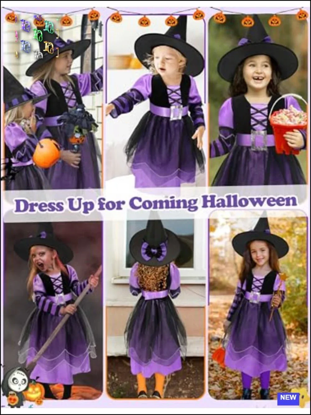 Toddler Witch Costume for Girls Halloween Dress with Hat, Premium Polyester